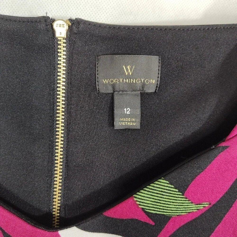Worthington Red Black Green Sheath Dress Women Size 12 Sleeveless Zip Closure - Picture 4 of 5